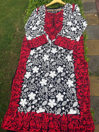 Gulzaar Black & Red kashmiri embroidery kurti