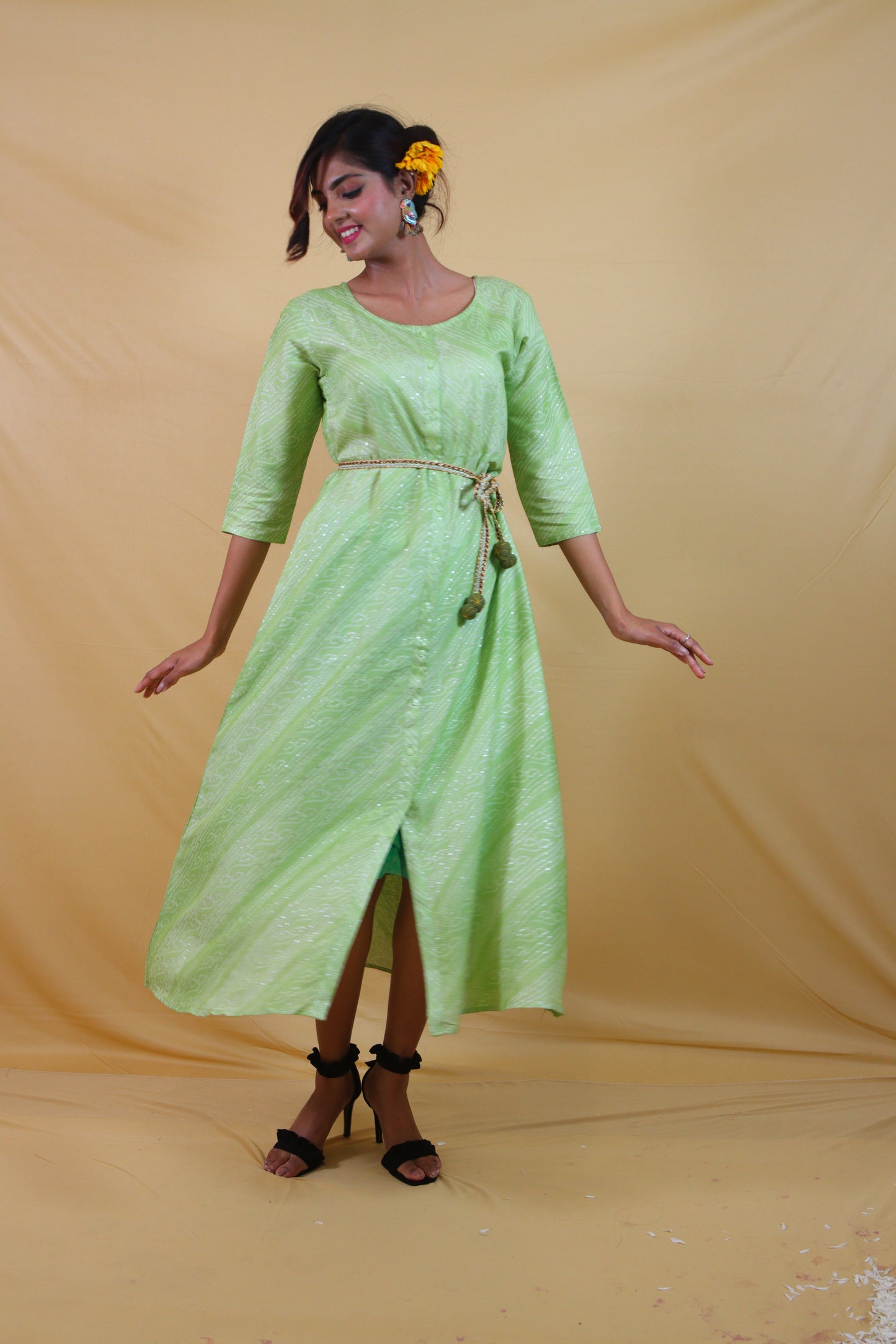 Green A-line (set of 2) Anarkali dress