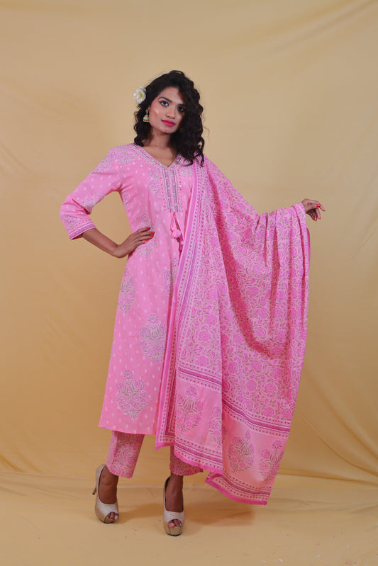 Pink A-Line Designer ( Set of 3 ) Anarkali Dress