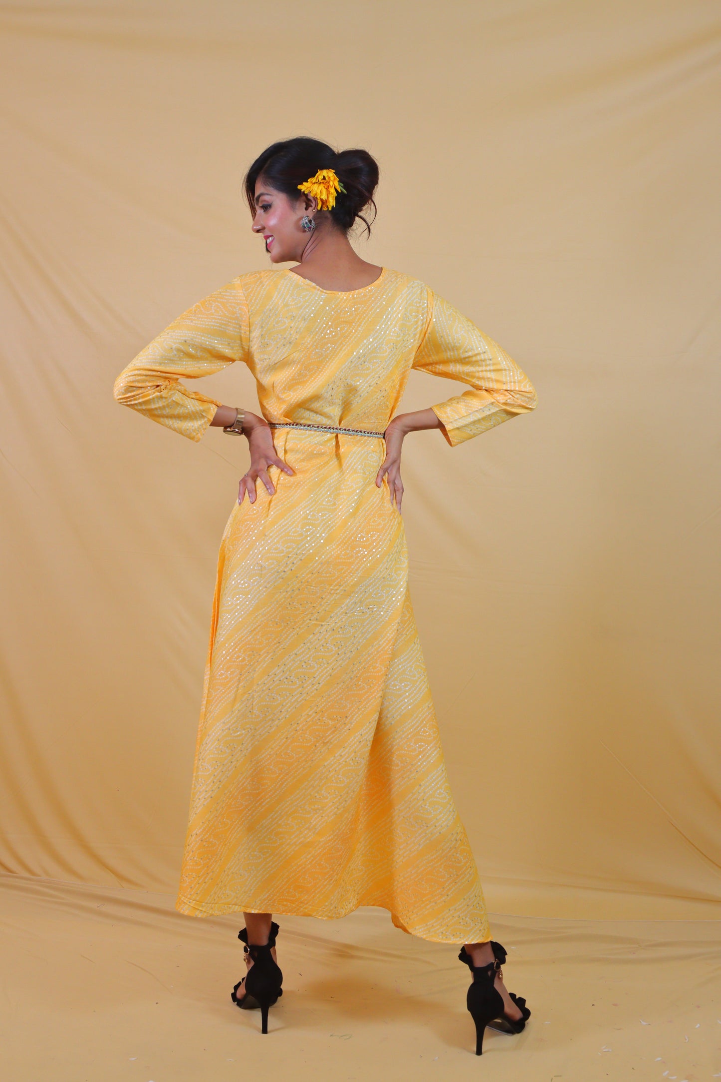 Yellow A-line Anarkali (set of 3)