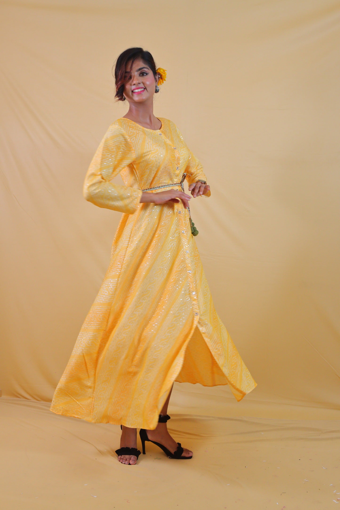 Yellow A-line Anarkali (set of 3)