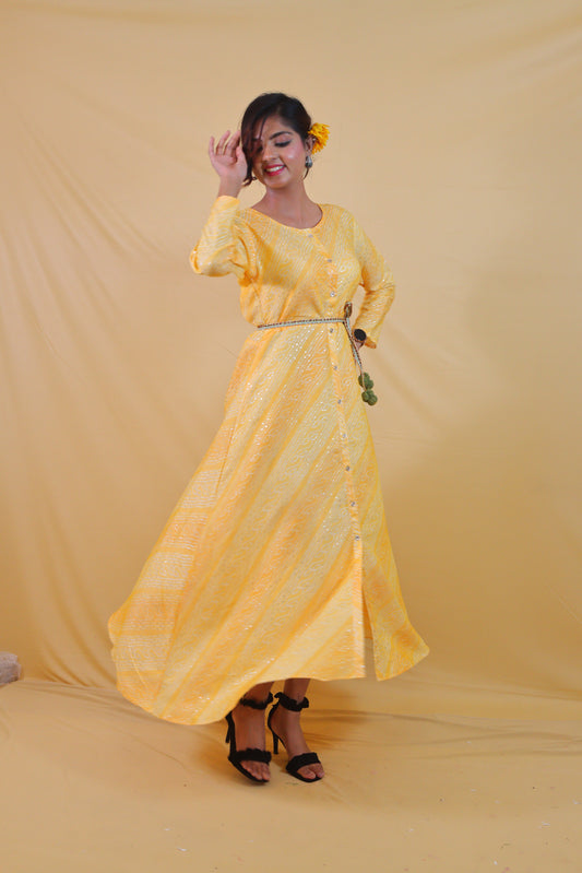 Yellow A-line Anarkali (set of 3)