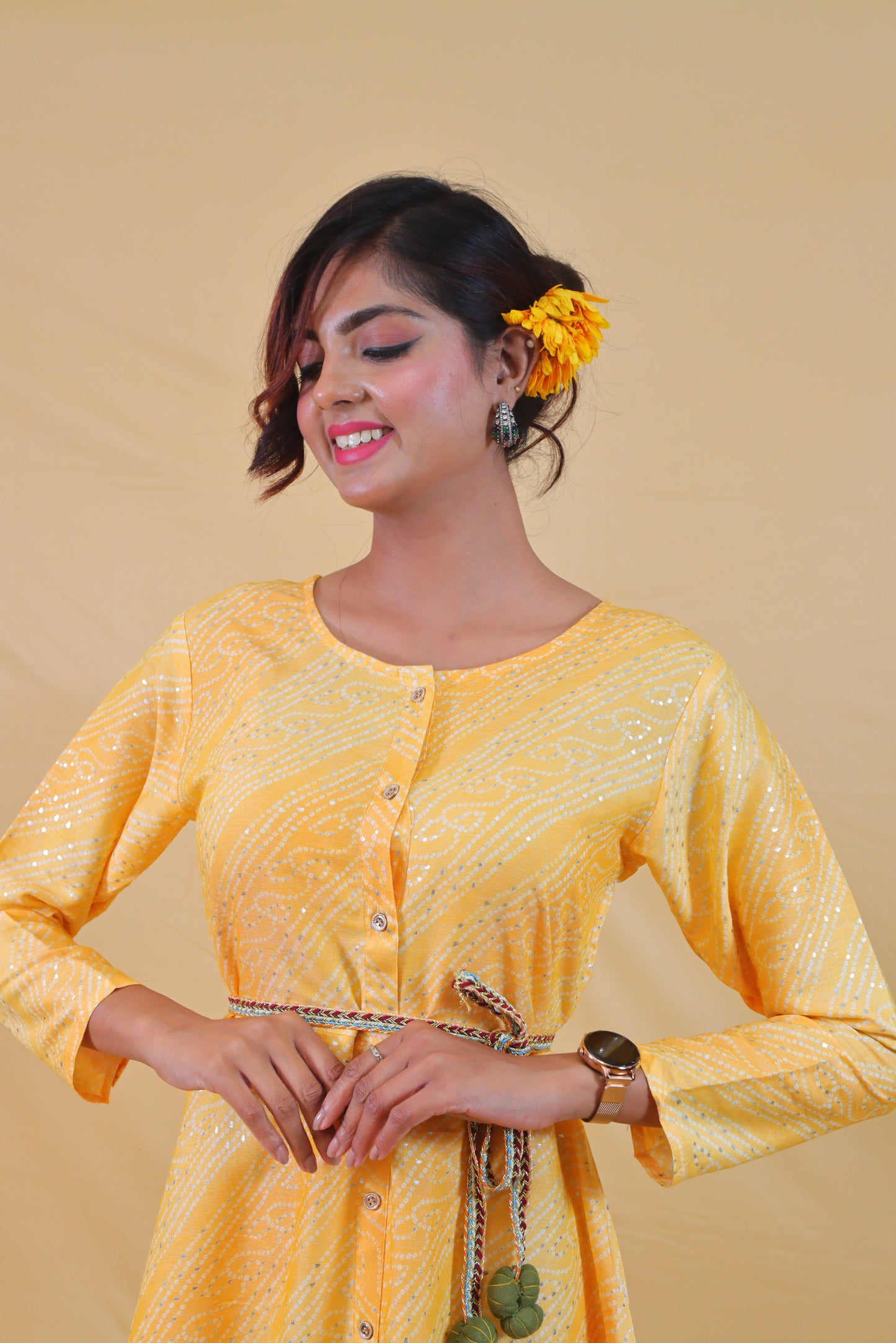 Yellow A-line Anarkali (set of 3)