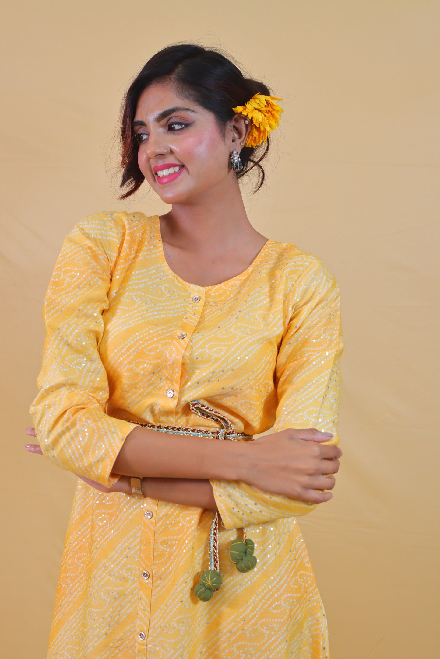 Yellow A-line Anarkali (set of 3)