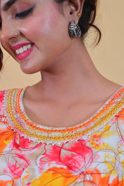 Orange Belted ( Set of 2 ) Anarkali Dress