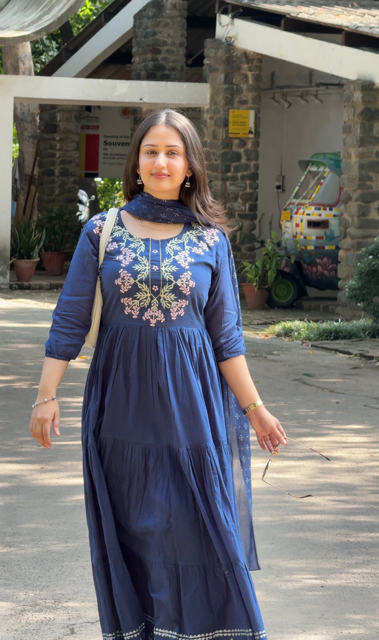 Denim Blue Embroidered Suit (Set of 2) Anarkali Dress