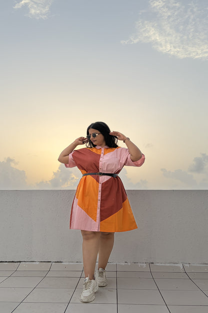 Rust cotton Shirt Relaxed-Fit Dress