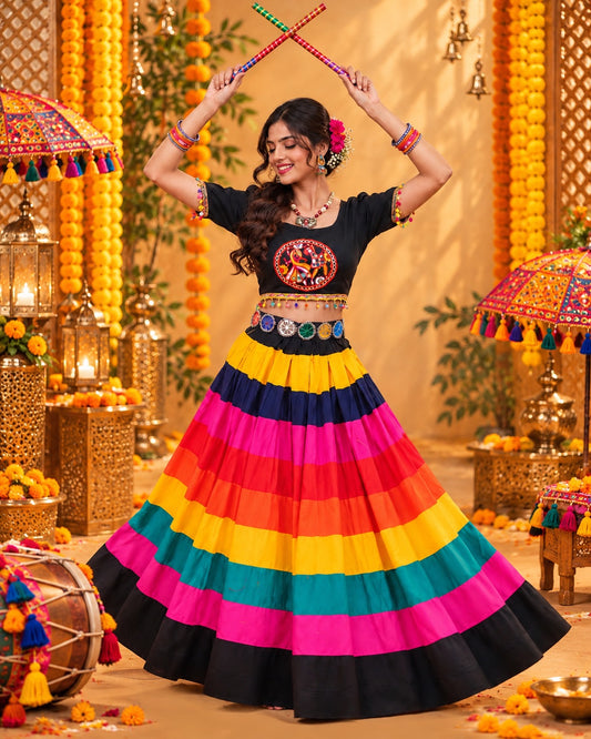 Gherdar multicolor dandiya lehenga (set of 2)