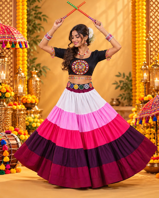Gherdar Pink Dandiya Lehanga (Set of 2)