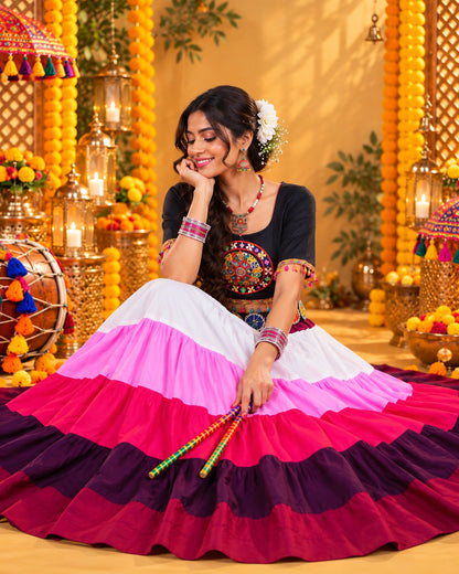 Gherdar Pink Dandiya Lehanga (Set of 2)