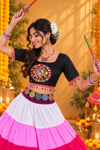 Gherdar Pink Dandiya Lehanga (Set of 2)