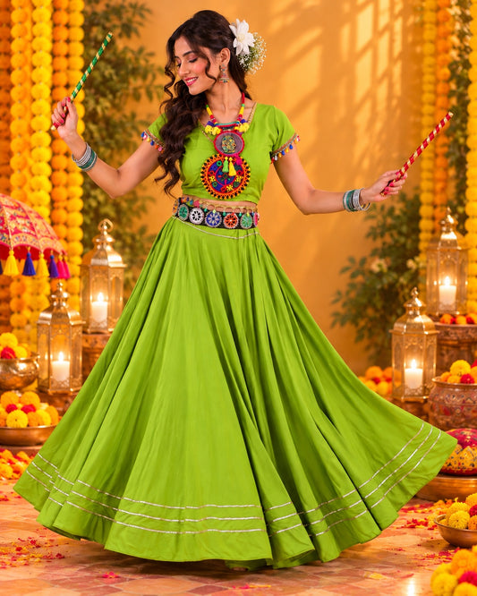 Gherdar Green Dandiya Lehanga ( set of 2 )