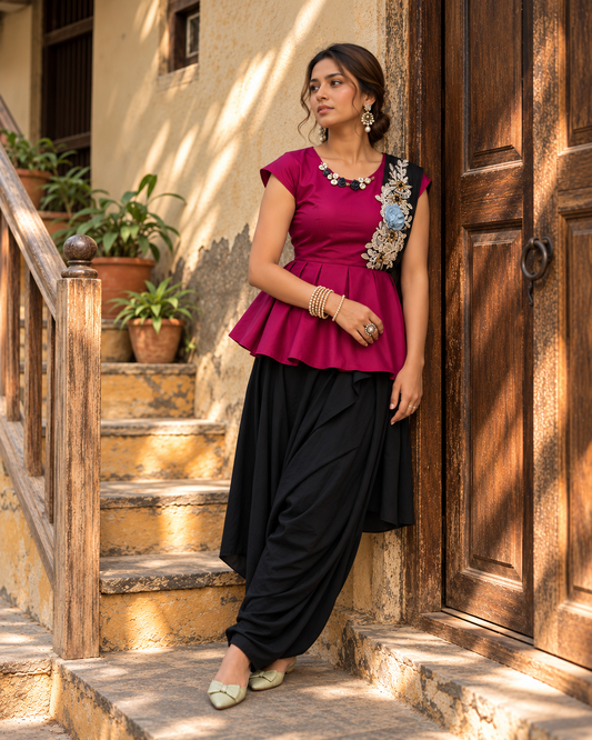 Magenta Drape saree  Dress