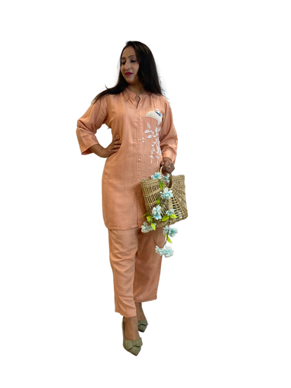 Eve Peach Hand Crafted Co-Ord Set