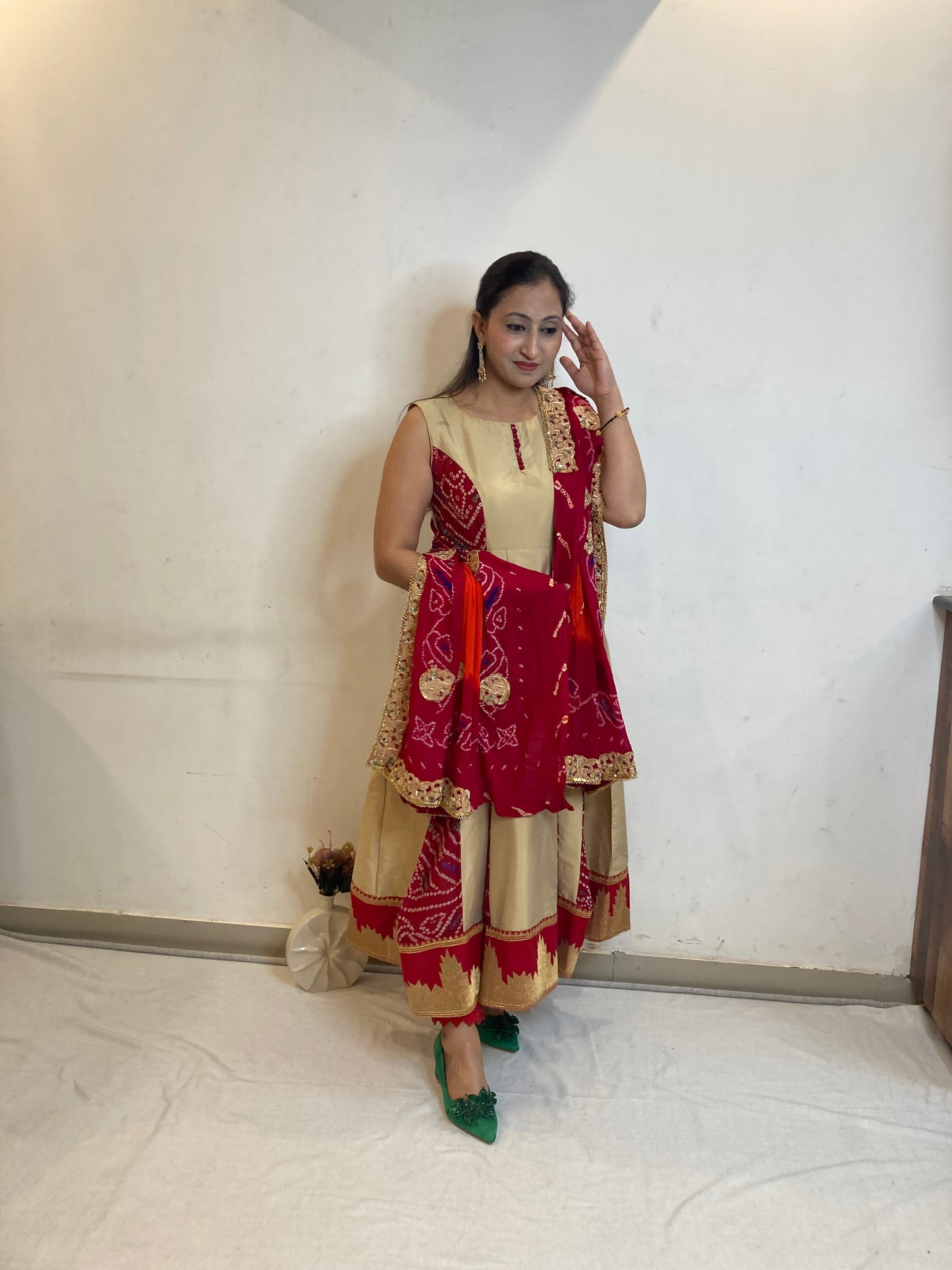 Golden Maroon Rajwada Anarkali Dress