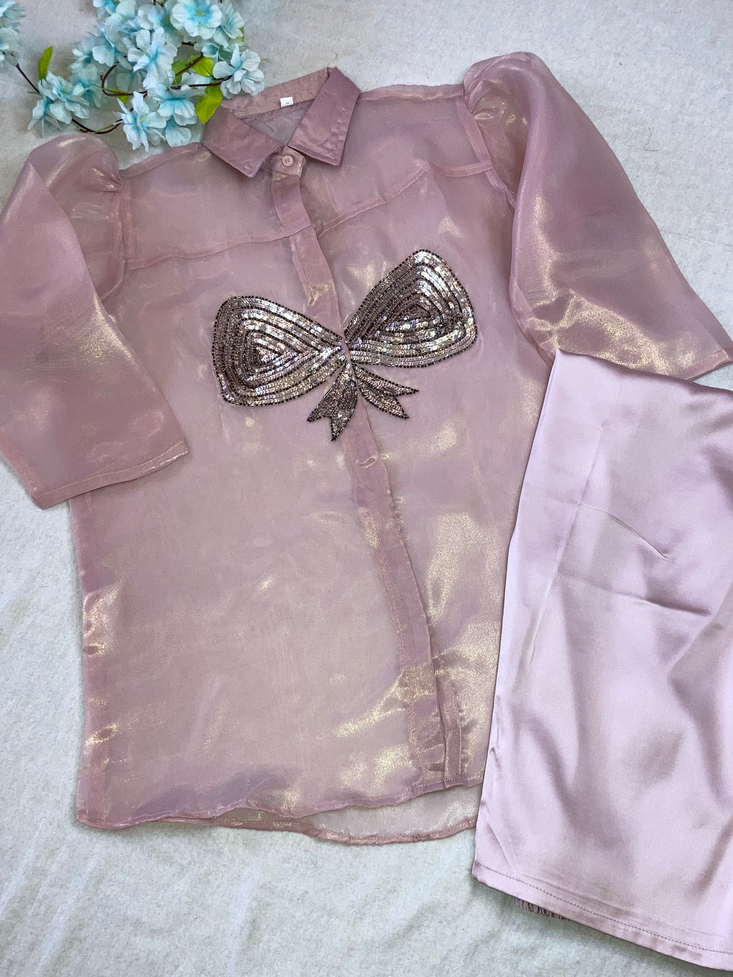 Sufia Pink simmer Hand crafted ( set of 3) Co-ord Set