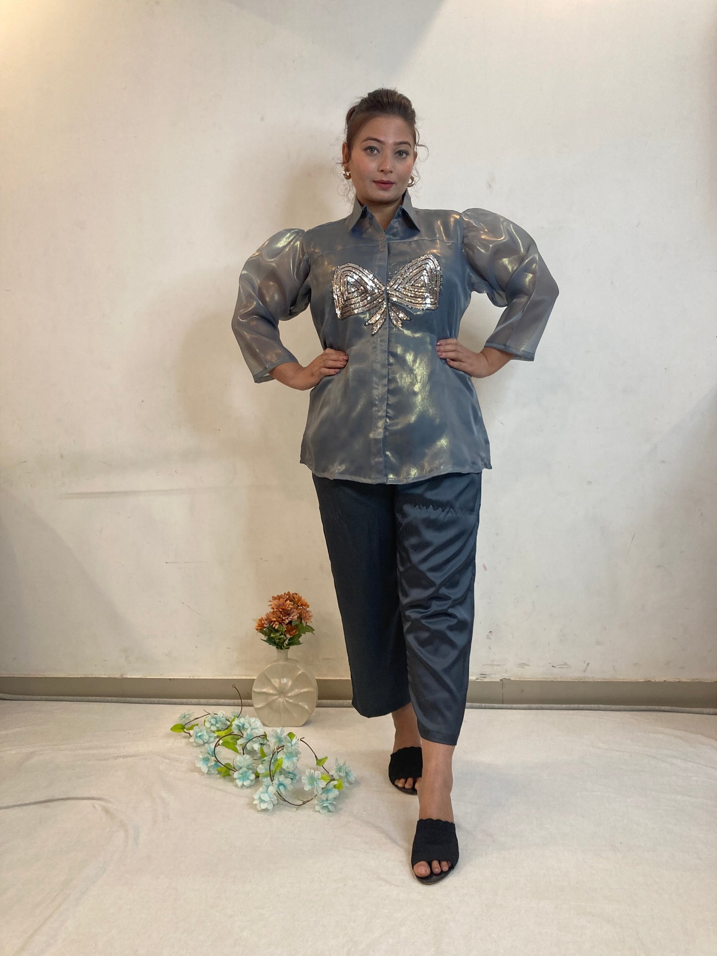 Sufia Grey Simmer Hand Crafted ( set of 3) Co-ord Set