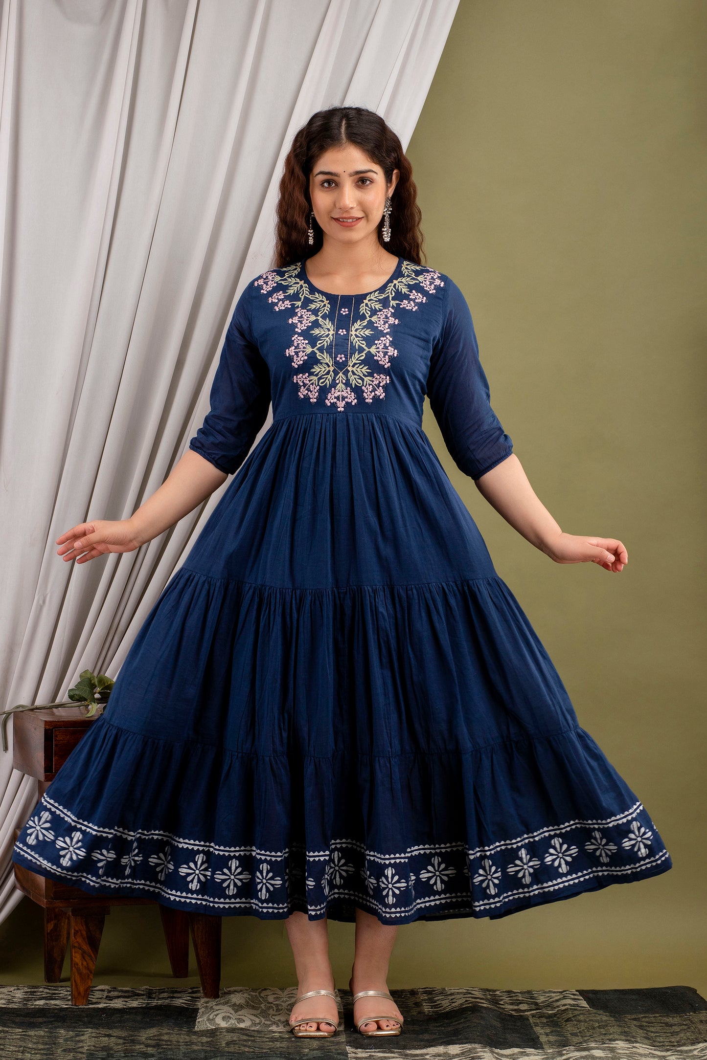 Denim Blue Embroidered Suit (Set of 2) Anarkali Dress