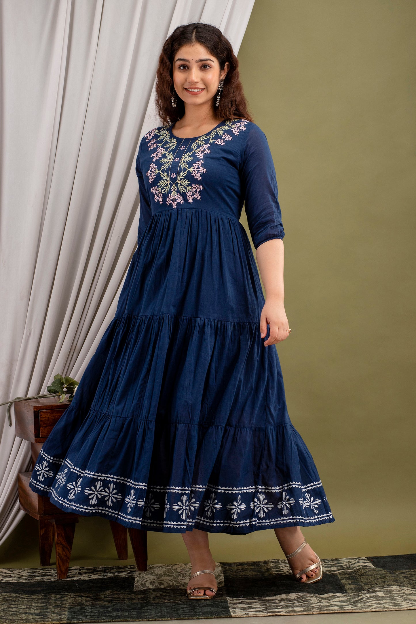 Denim Blue Embroidered Suit (Set of 2) Anarkali Dress