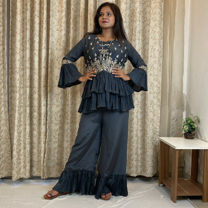 Iron Grey crop Top Plazo (Set of 4 ) Dress