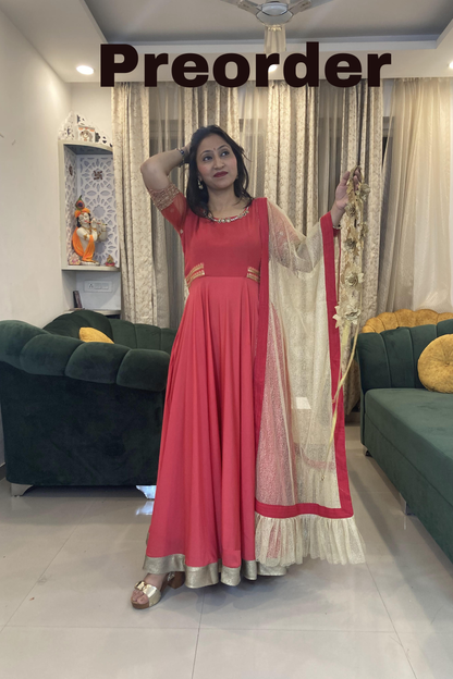 Red Viscose Organza Anarkali