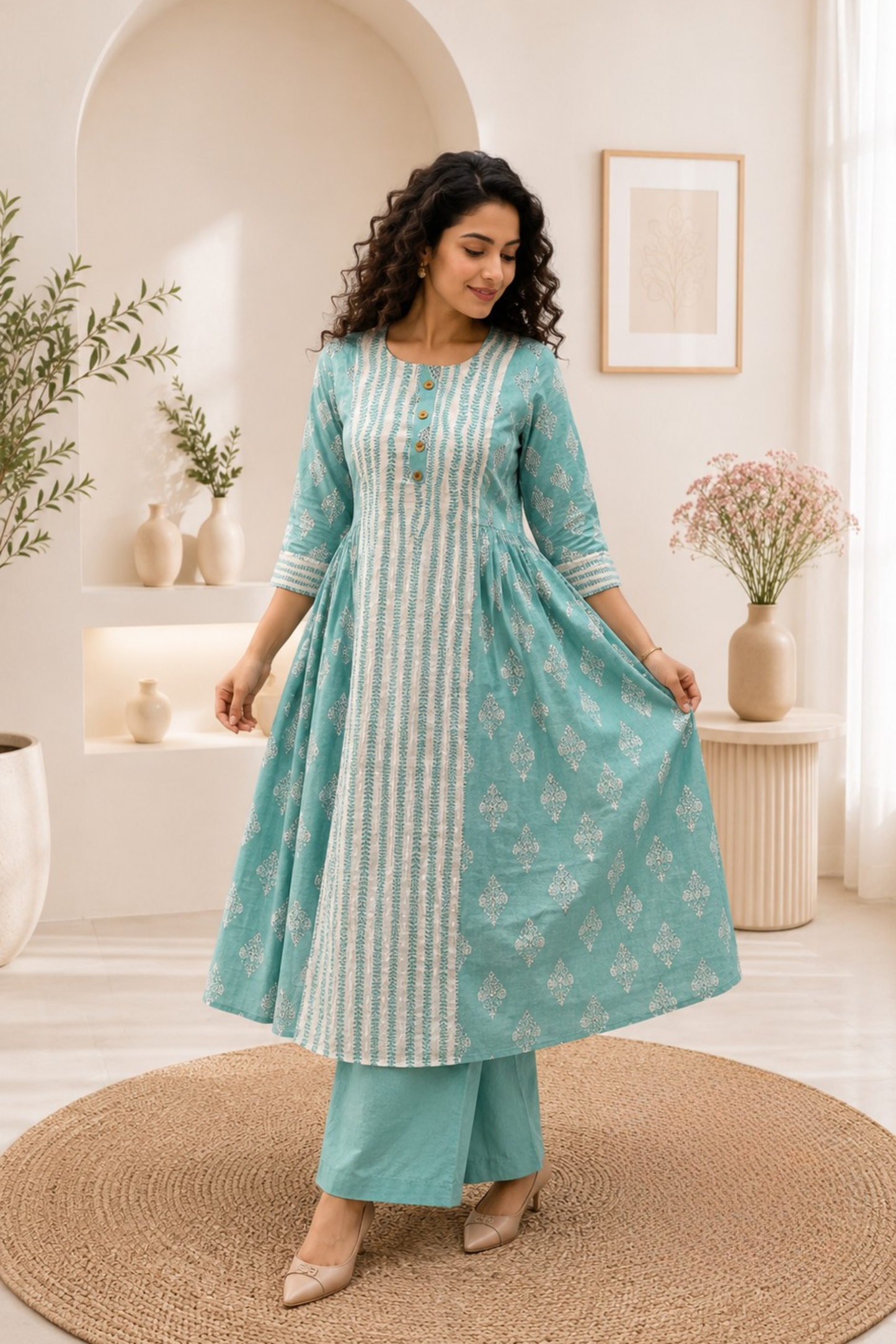 Sea Green Side Pleated Anarkali