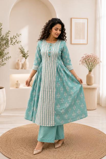 Sea Green Side Pleated Anarkali