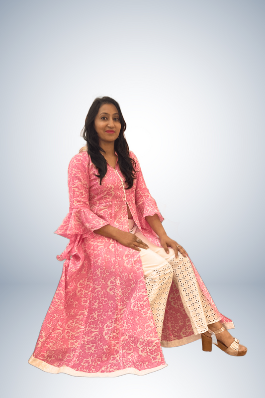 Kalidaar Pink Indowestern Style Kurti Set