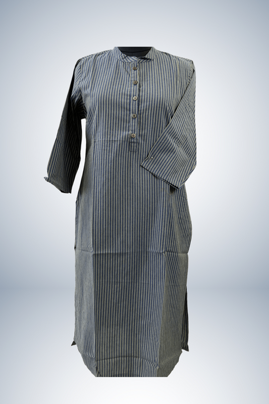 Grey Strips Pure Cotton office wear Straight Kurti Set