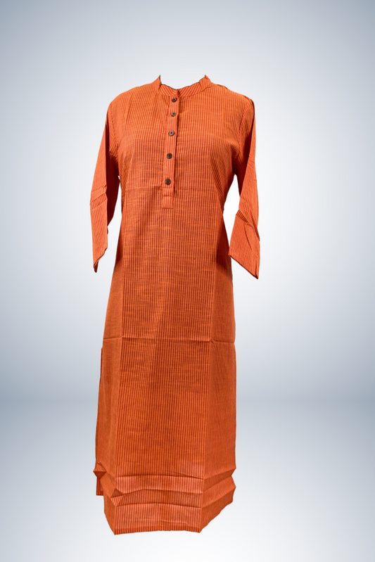 Orange pure cotton office wear straight Kurti Set