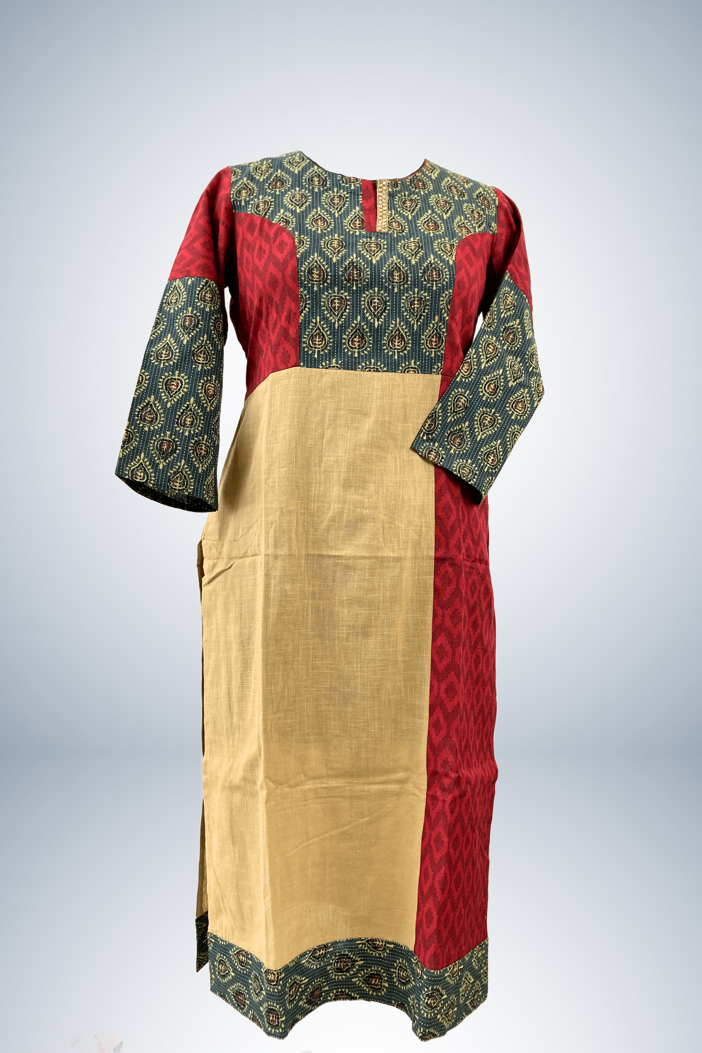 Green Maroon printed pure cotton office wear straight Kurti Set