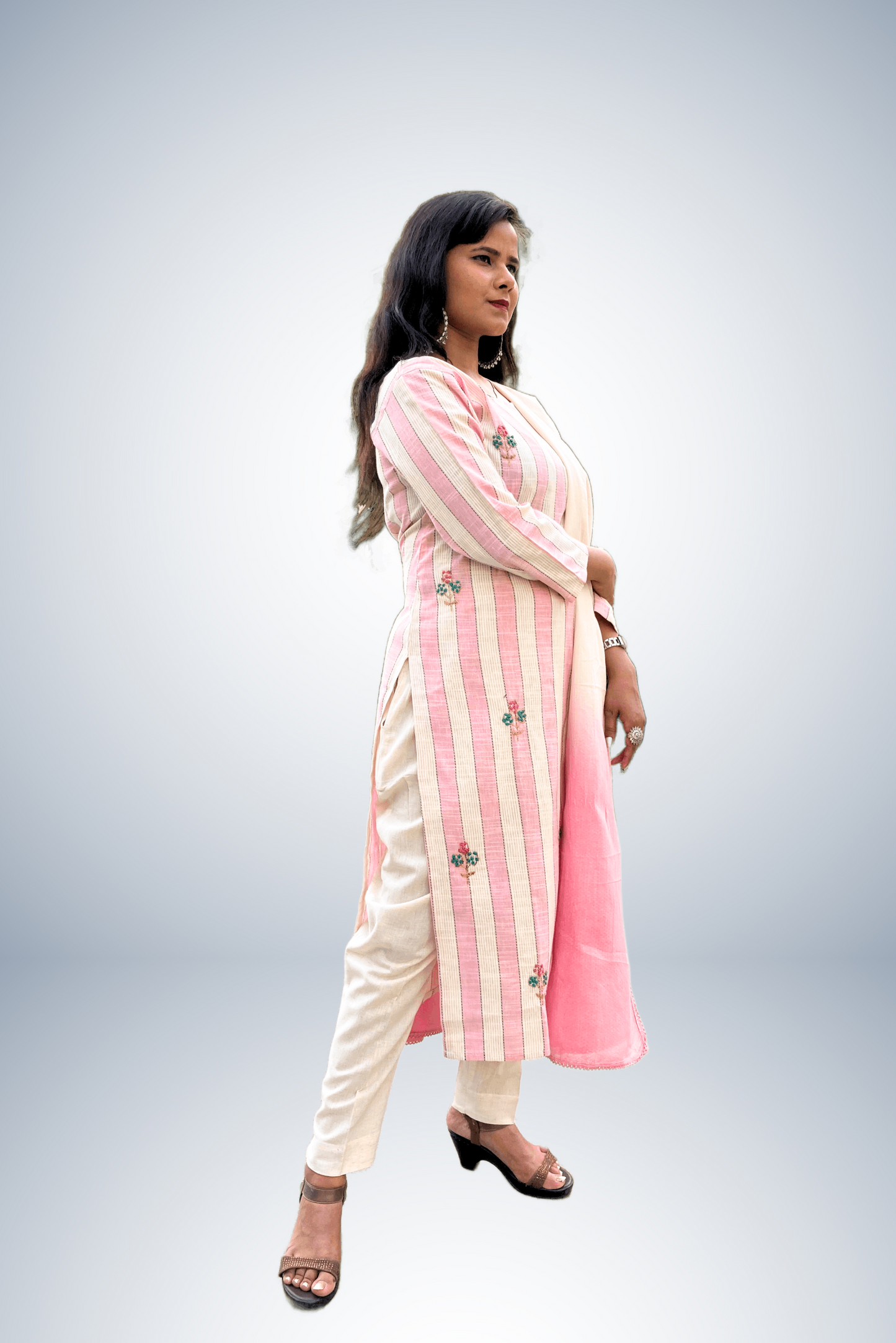 Pink Embroidered Pure Cotton (set of 3) Suit Set