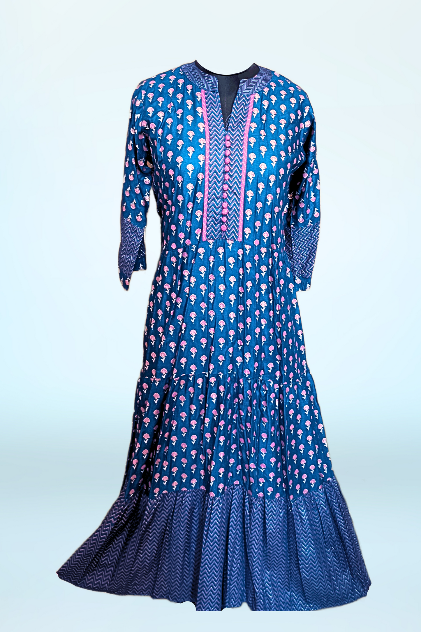 Dark blue Potli Button Anarkali Dress