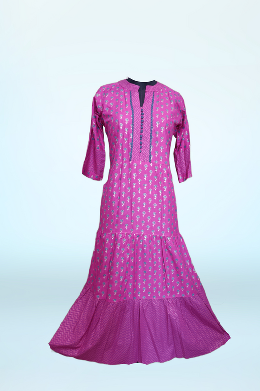 Rani Pink Potli Button Anarkali Dress