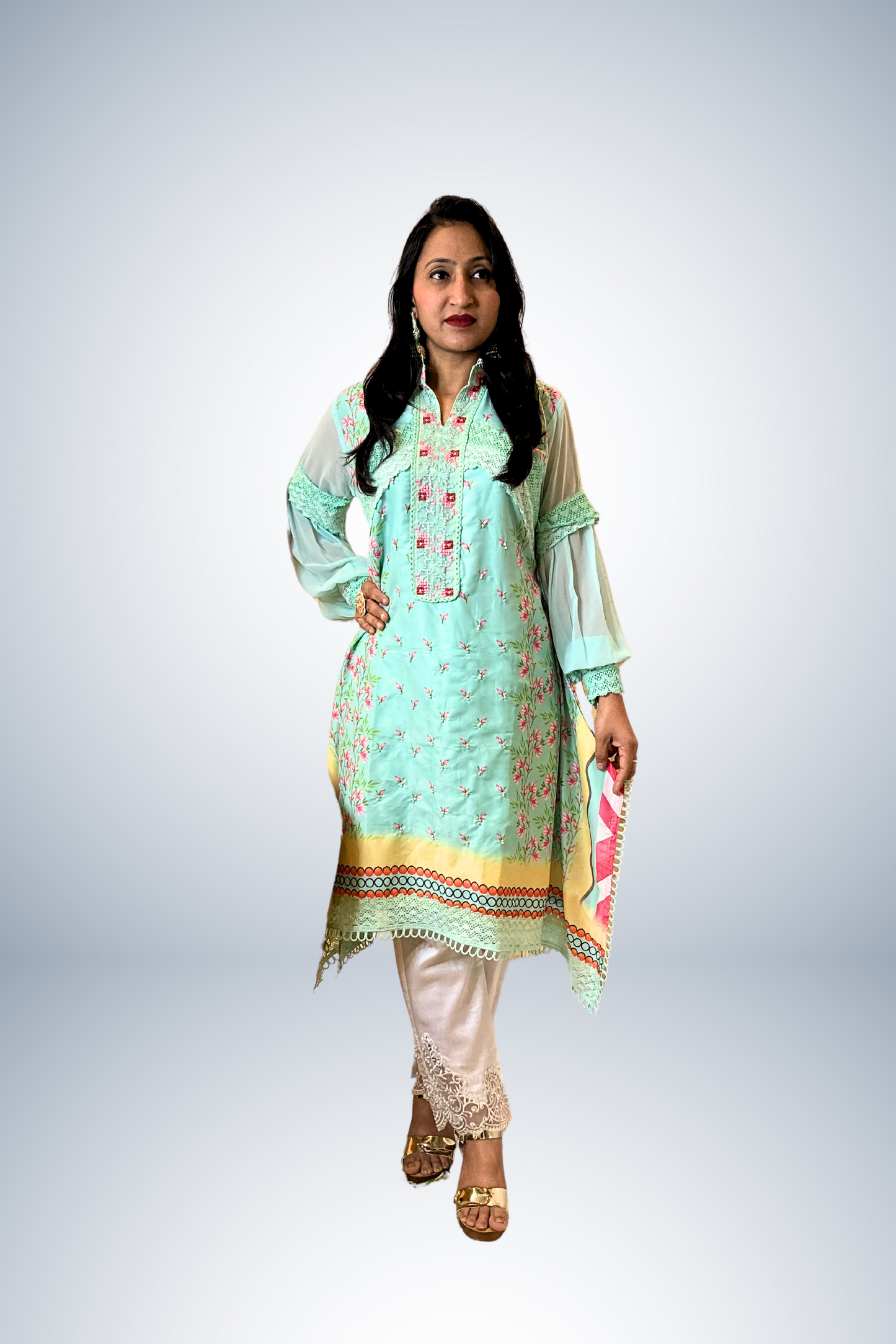 Mint Green Pakistani Designer Suit Set