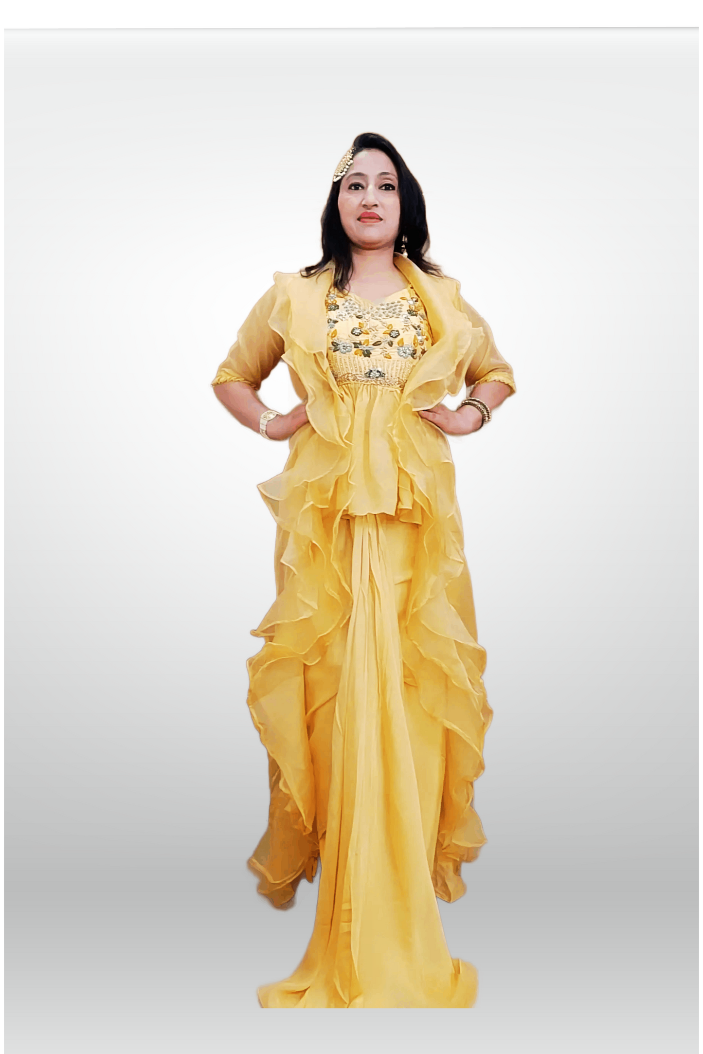 Yellow Indowesten Party Wear Lehanga Dress