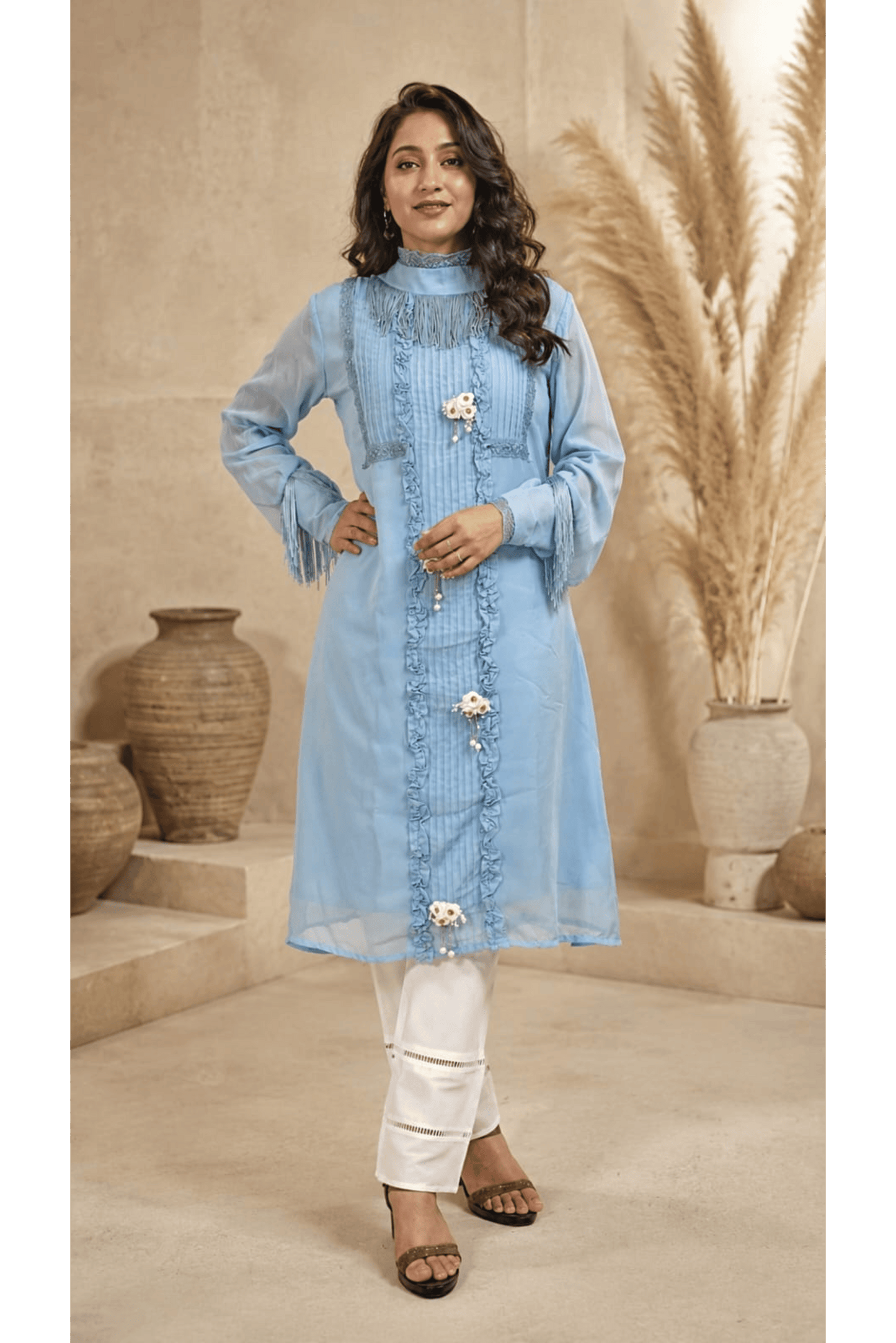 Powder Blue Pakistani Style Kurta Set