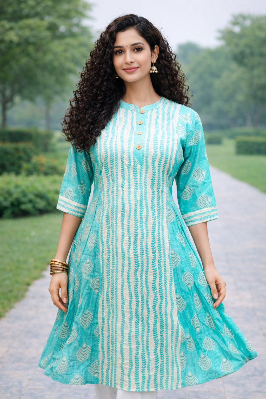 Sea Green Side Pleated Anarkali