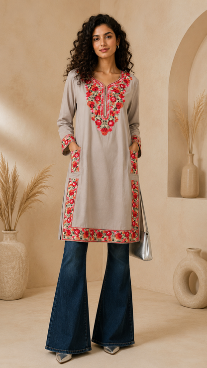 Grey Kashmiri Phiran Kurta