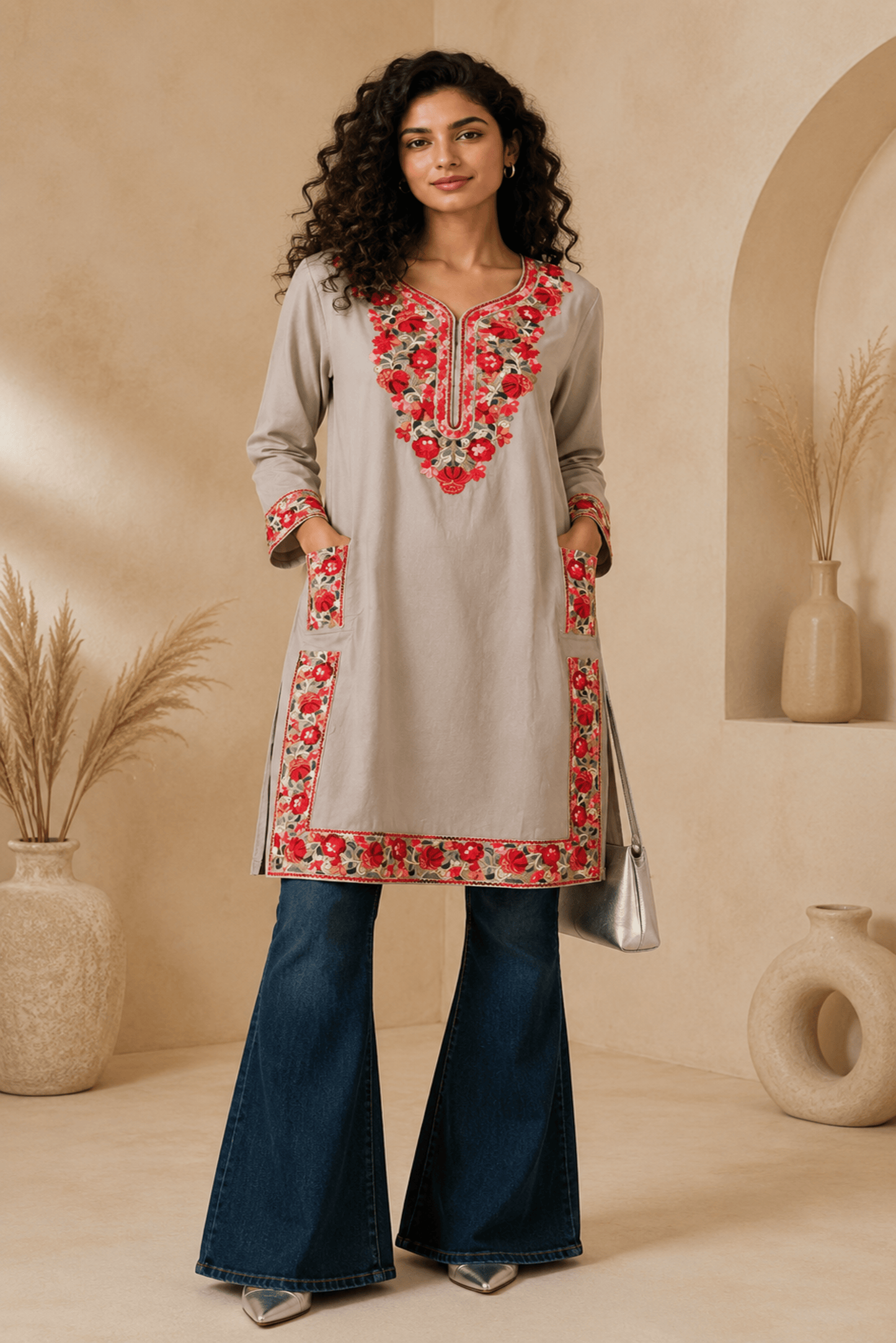Grey Kashmiri Phiran Kurta