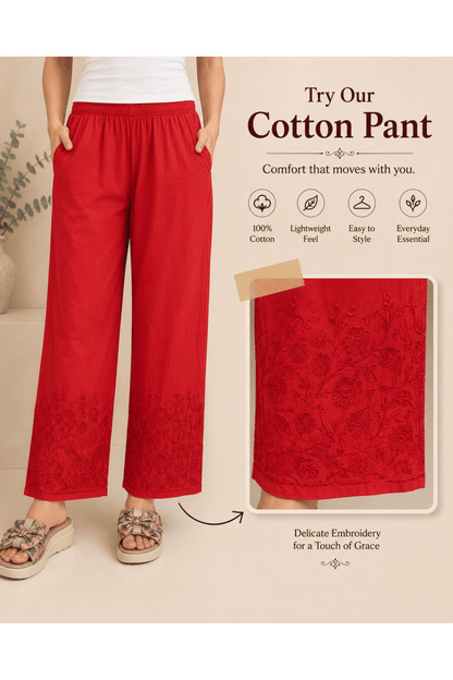 Red Rayon Cotton Kashmiri Embroidered Plazo