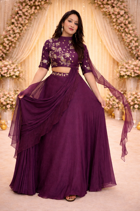Purple Indowestern Party Wear Lehenga dress