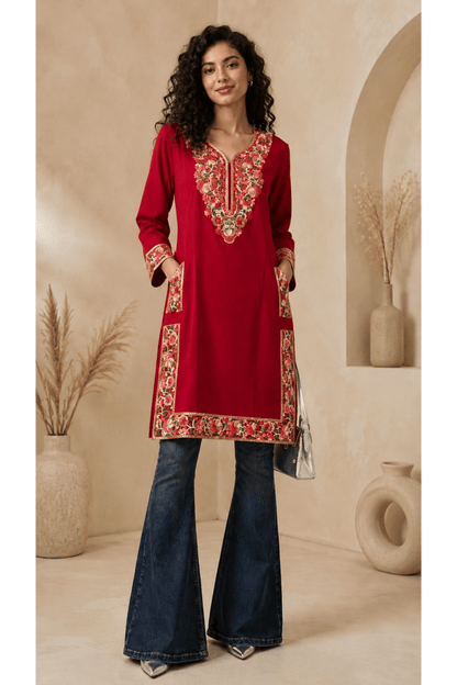 Red Kashmiri Phiran Kurta
