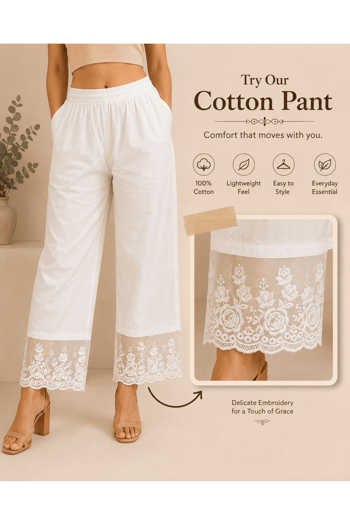 Ivory Plazo With Tissue Border