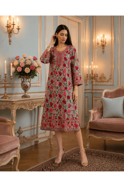 Gulzaar grey kashmiri embroidery kurti