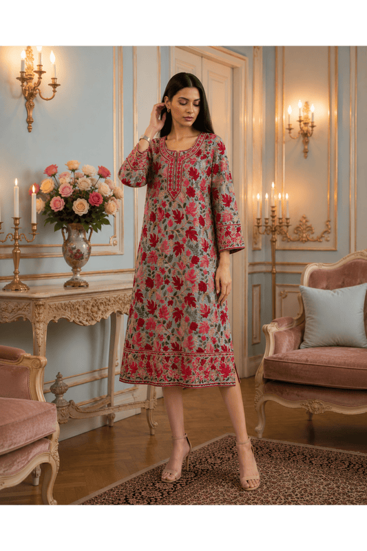 Gulzaar grey kashmiri embroidery kurti