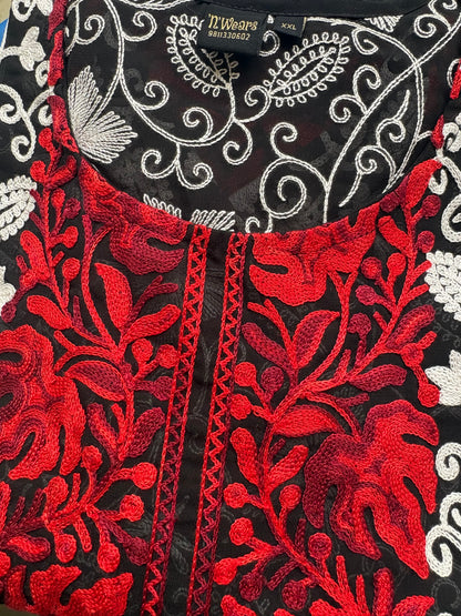 Gulzaar Black & Red kashmiri embroidery kurti