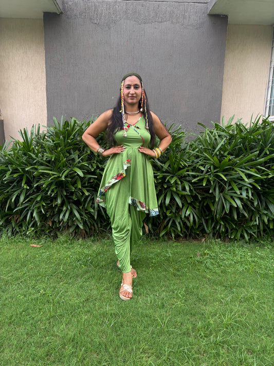 Green Fusion Drape Indo-Western Dress