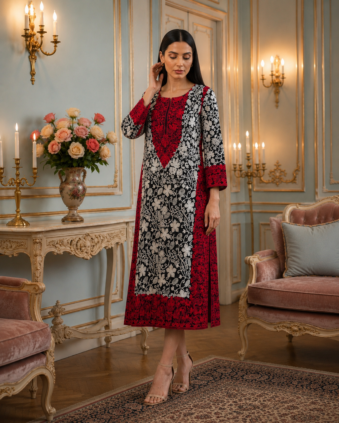 Gulzaar Black & Red kashmiri embroidery kurti