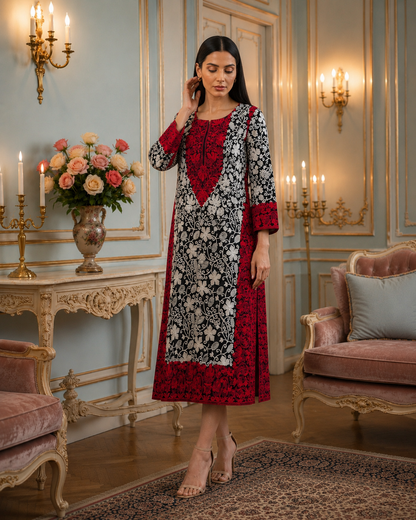 Gulzaar Black & Red kashmiri embroidery kurti